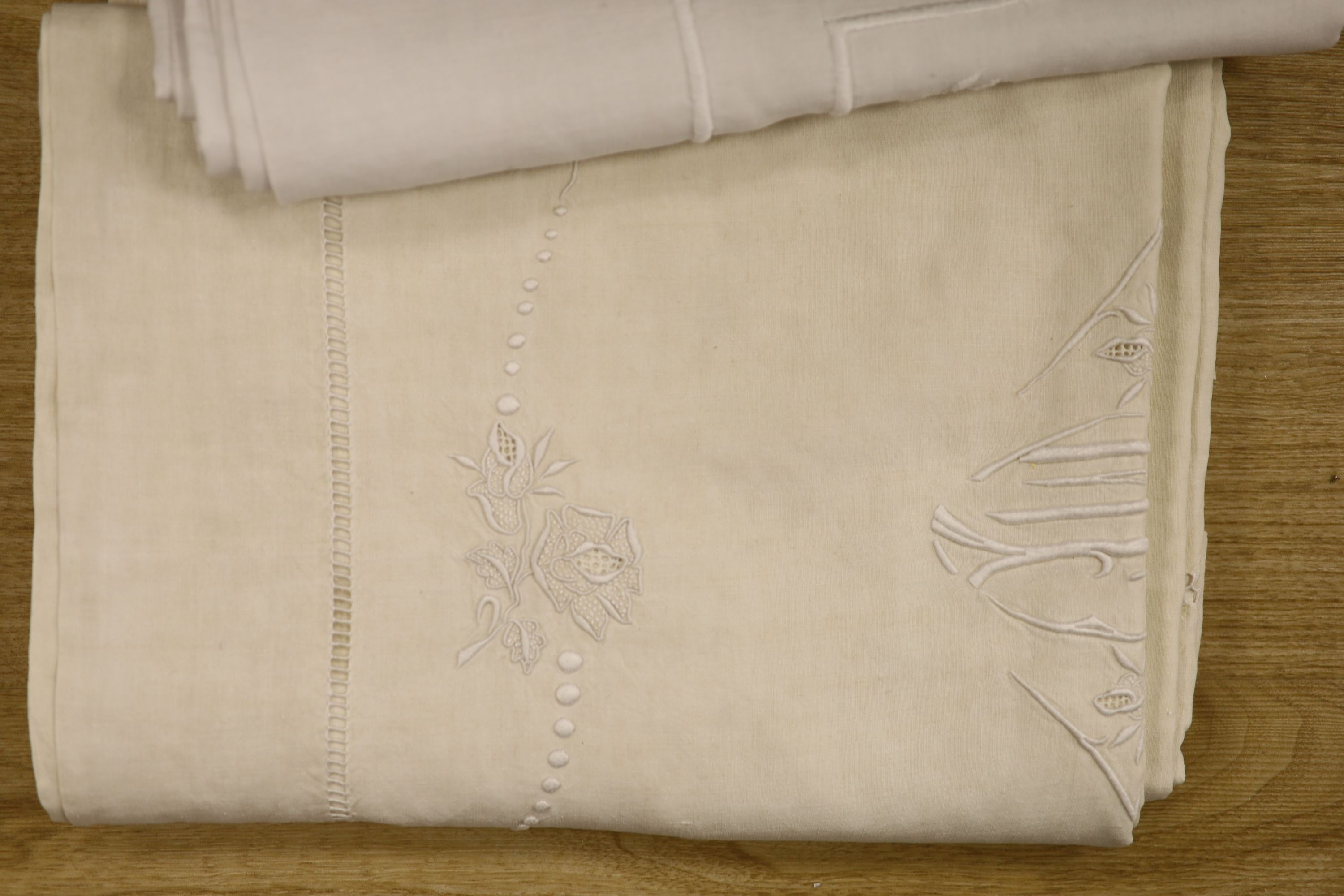 Five monogrammed French linen sheets